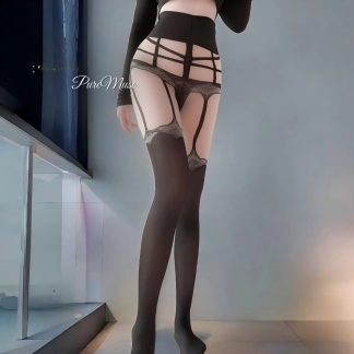 Bodystocking Bunga Renda Terbuka Hitam Seksi